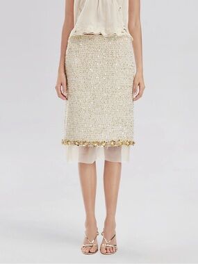 Rich Radi Q’s Sequin Trimmed French Mesh-Hem Design Skirt